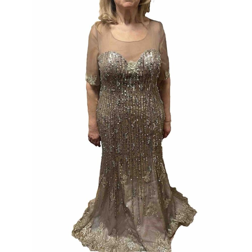 Sarafia Haute Couture Dress Size 18 Gold Color Formal Long For Women Adjustable